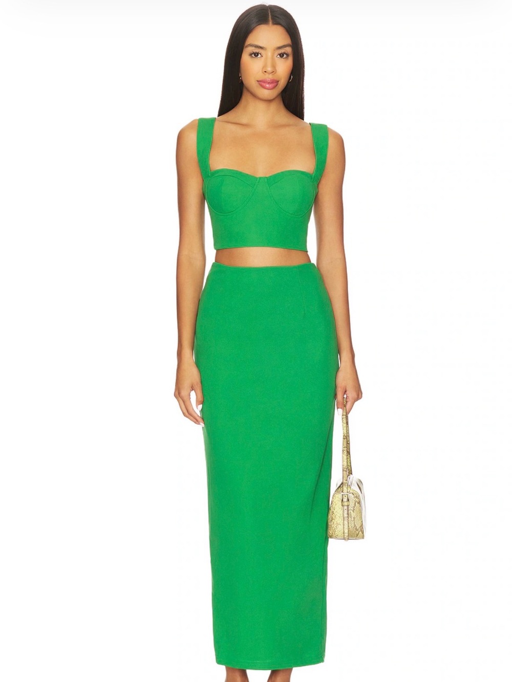 Super down Kelly Green Veneda skirt and crop set.